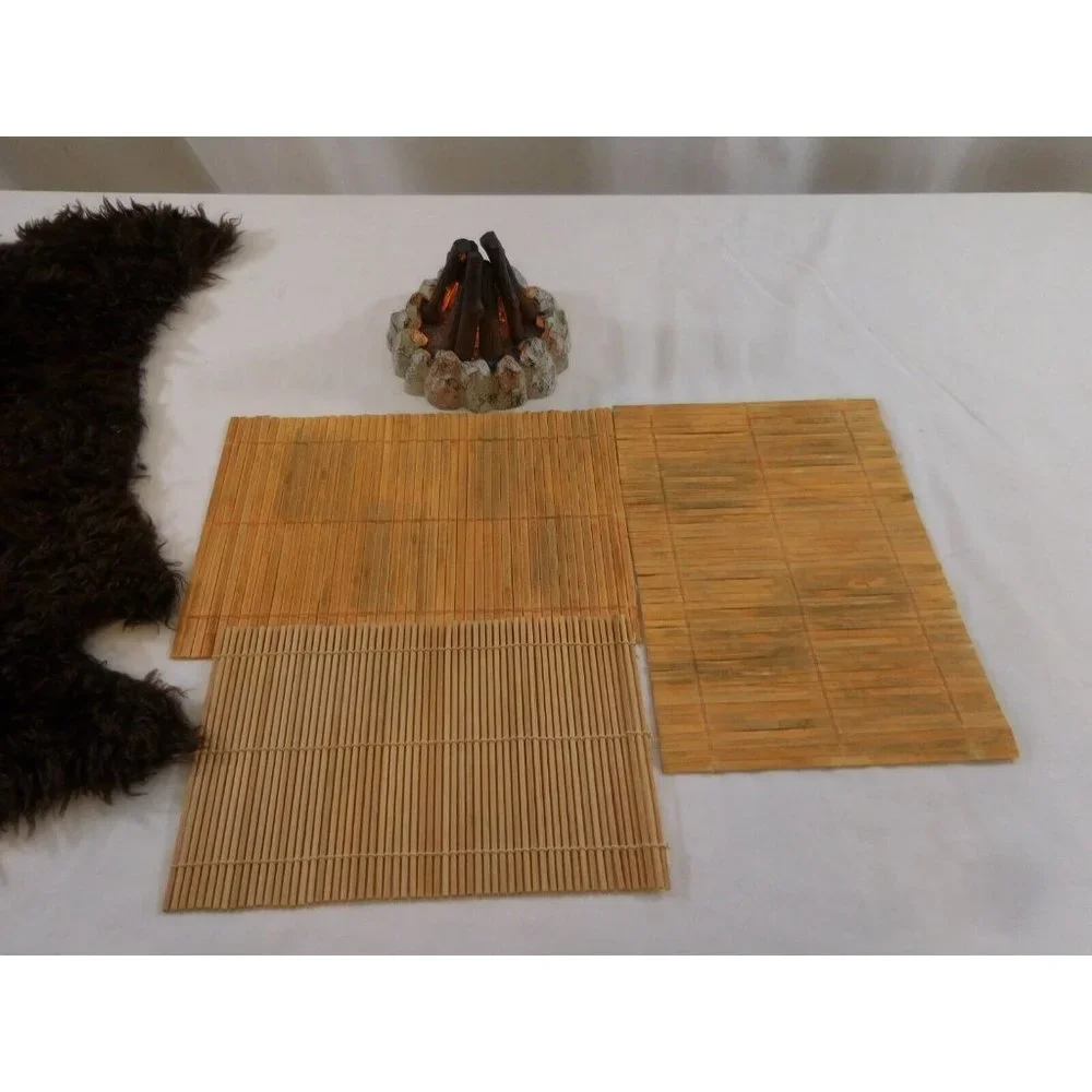American Girl Doll Kaya Replacement Tule + Brown Faux Fur Blanket +  Wood Fire P